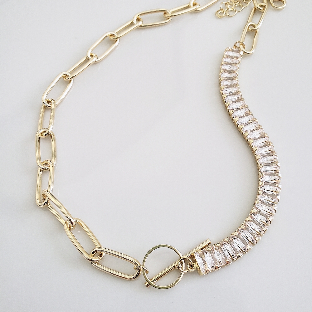 14k gold cubic zirconia chain necklace